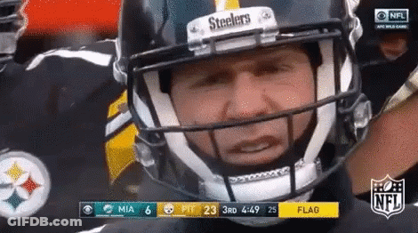 Man In Steelers Helmet Looking At Camera GIF