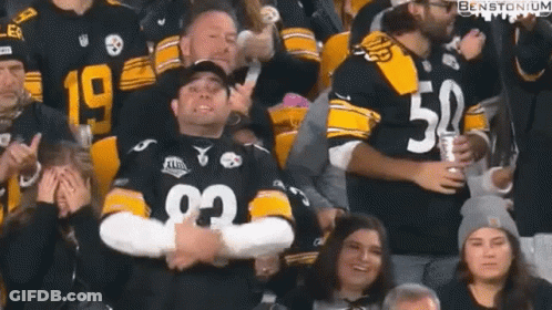 Man In Steelers Jersey Sitting In Stands GIF