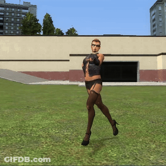 Man In Stockings And High Heels In Grassy Field GIF