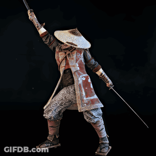Man In Straw Hat Holding Large Sword GIF