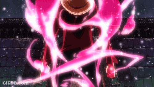 Man In Straw Hat Surrounded By Pink Glowing Lines GIF
