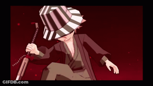 Man In Striped Hat With Sword GIF