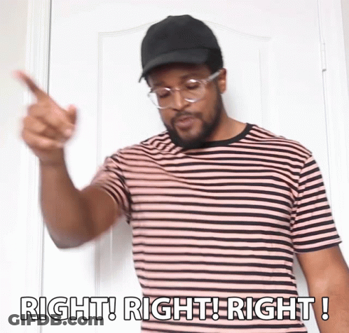 Man In Striped Shirt And Black Hat Saying Right Right Right GIF
