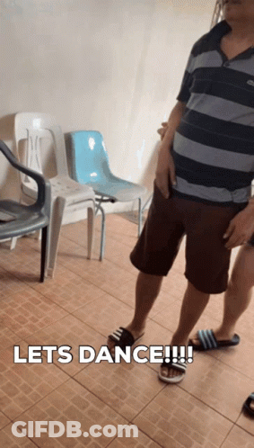 Man In Striped Shirt And Shorts Let's Dance GIF