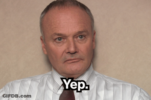 Man In Striped Shirt And Tie With Yep On Face GIF