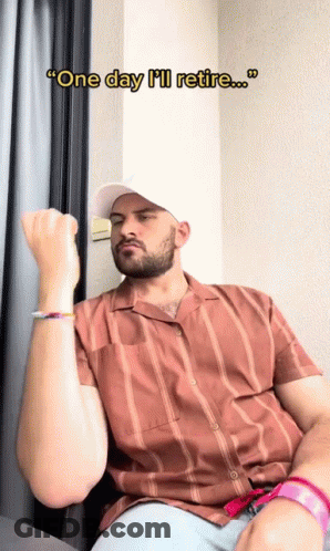 Man In Striped Shirt And White Hat Says One Day I'll Retire GIF
