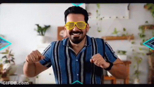 Man In Striped Shirt And Yellow Sunglasses GIF
