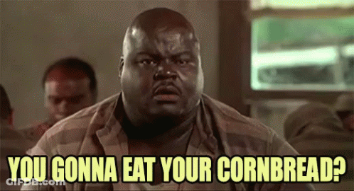 Man In Striped Shirt Asking If He Can Eat Cornbread GIF