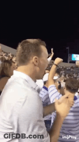 Man In Striped Shirt At Baseball Game GIF