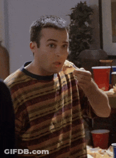 Man In Striped Shirt Eating Sandwich GIF