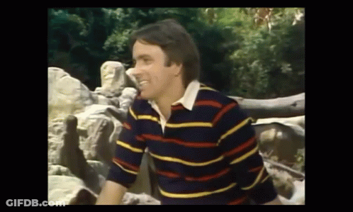 Man In Striped Shirt Next To Pile Of Rocks GIF