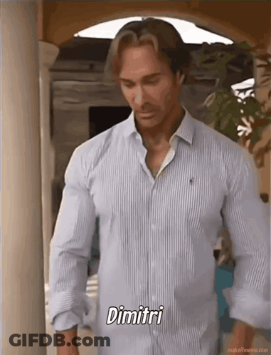 Man In Striped Shirt Saying Dimitri Doorway GIF