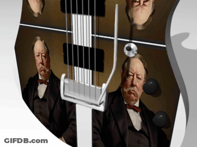 Man In Suit And Bow Tie On Guitar Back GIF