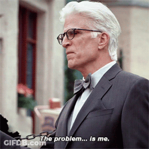 Man In Suit And Bow Tie Says The Problem ... Is Me GIF
