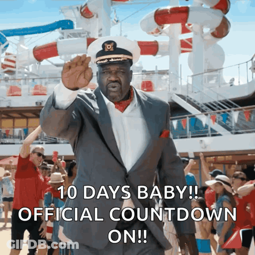 Man In Suit And Captain Hat Says 10 Days Baby Official Countdown GIF