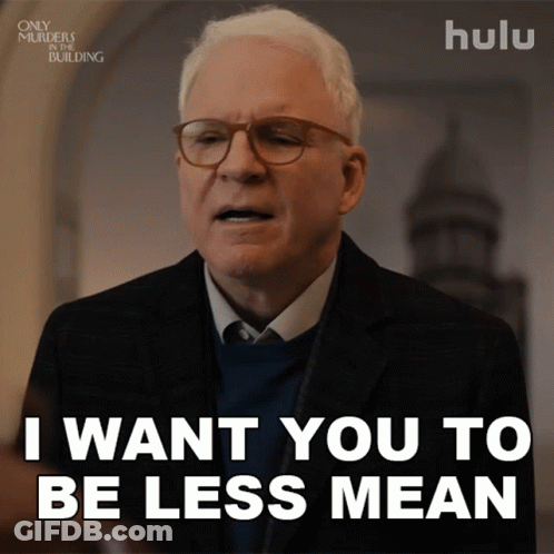 Man In Suit And Glasses Says Be Less Mean GIF