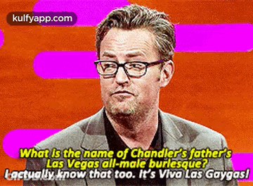 Man In Suit And Glasses Talking About Chandler's Father GIF