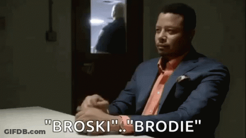 Man In Suit And Orange Shirt Saying Broski Brodie GIF