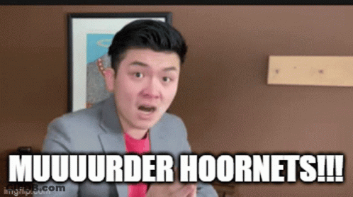 Man In Suit And Red Shirt Making Funny Face Saying Muuuurder Hoornets GIF