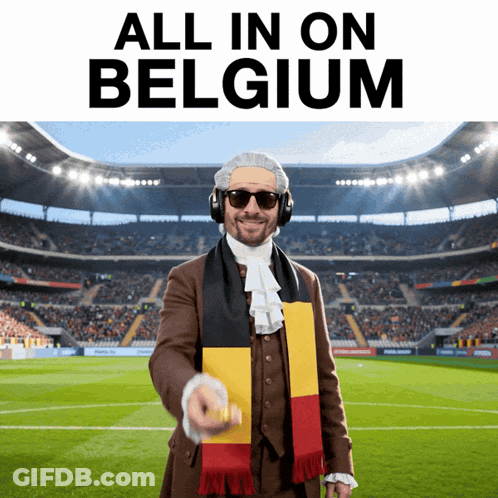Man In Suit And Scarf All In On Belgium Soccer Field GIF