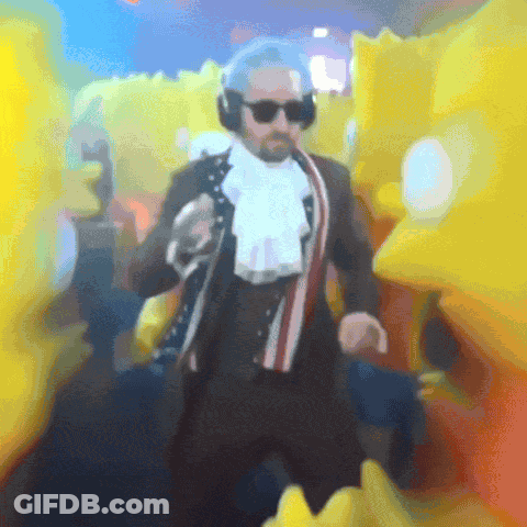 Man In Suit And Sunglasses Dancing In Front Of SpongeBob Characters GIF
