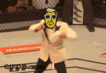 Man In Suit And Sunglasses In Boxing Ring With UFC Sign GIF