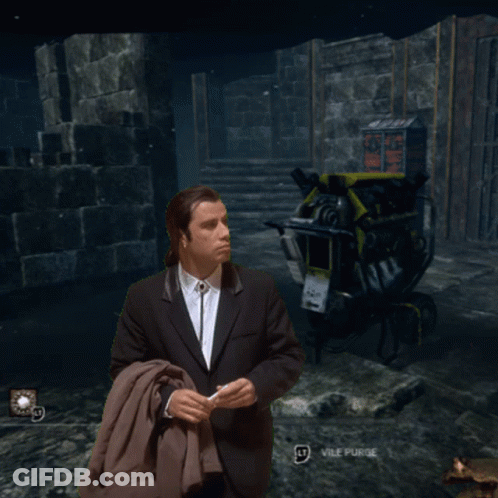 Man In Suit And Tie And Vile Purse Button GIF
