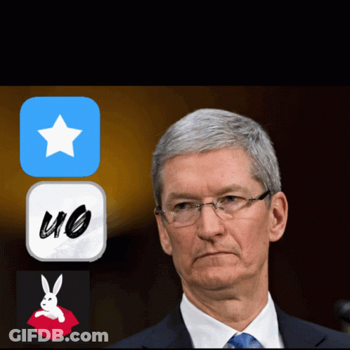 Man In Suit And Tie Before UO And Rabbit Logos GIF