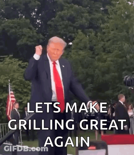 Man In Suit And Tie Giving Thumbs Up Saying Let's Make Grilling Great Again GIF