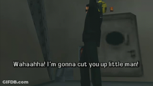 Man In Suit And Tie Holding Chainsaw Wahaaahhh I'm Gonna Cut You Up GIF