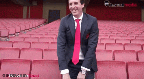 Man In Suit And Tie In Empty Stadium With Arsenal Media GIF