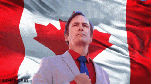 Man In Suit And Tie In Front Of Canadian Flag GIF