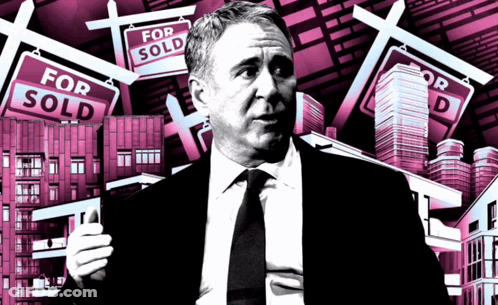 Man In Suit And Tie In Front Of For Sale Signs GIF
