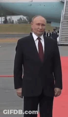 Man In Suit And Tie On Red Carpet By Plane GIF