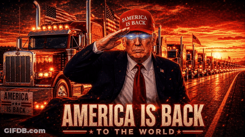 Man In Suit And Tie Saluting Truck America Is Back GIF