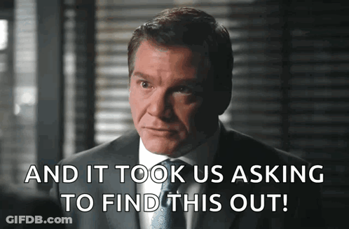 Man In Suit And Tie Saying And It Took Us Asking To Find This Out GIF