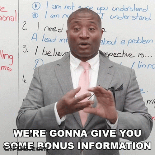 Man In Suit And Tie Saying Bonus Information GIF