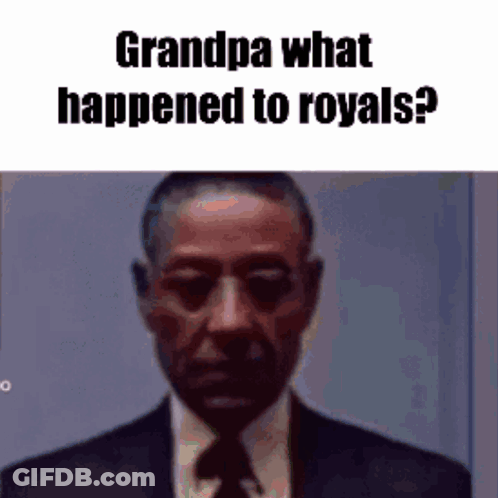 Man In Suit And Tie Saying Grandpa What Happened To Royals GIF