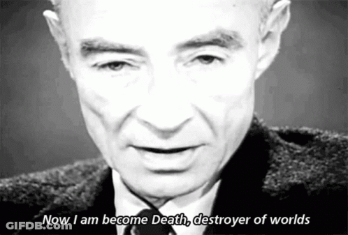 Man In Suit And Tie Saying Now I Am Become Death Destroyer Of Worlds GIF