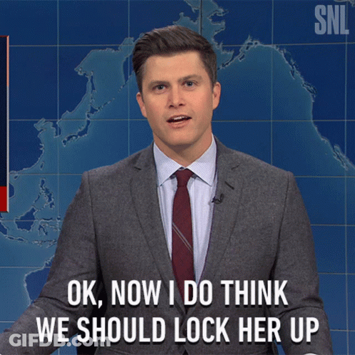 Man In Suit And Tie Saying Ok Now I Do Think We Should Lock Her Up GIF