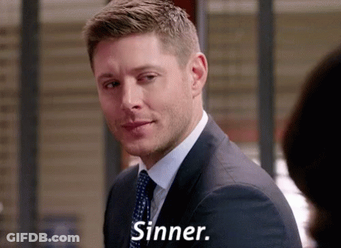 Man In Suit And Tie Saying Sinner To Woman GIF