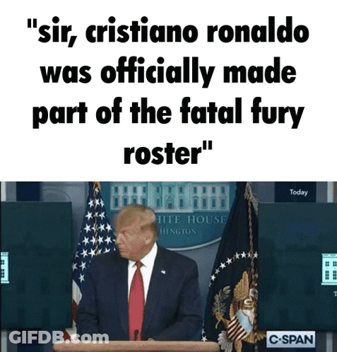 Man In Suit And Tie Saying Sir Cristiano Ronaldo At American Flag Podium GIF