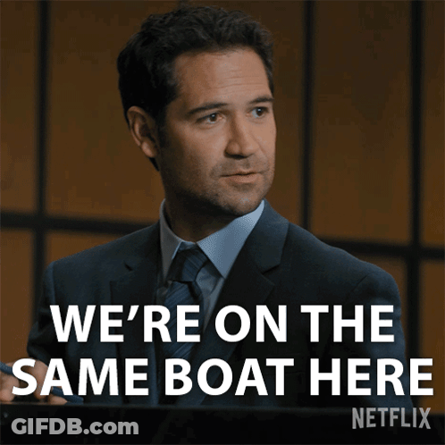 Man In Suit And Tie Saying We're On The Same Boat Netflix GIF