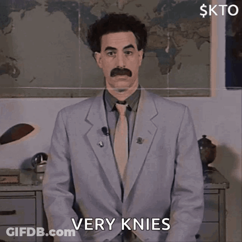 Man In Suit And Tie Says Very Knees GIF