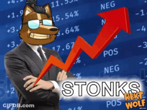 Man In Suit And Tie Stands Before Stonks Arrow GIF