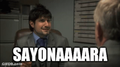 Man In Suit And Tie Talking With Sayonaaara Overlay GIF