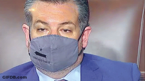 Man In Suit And Tie Wearing Flag Face Mask GIF