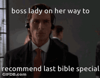 Man In Suit And Tie Wearing Headset Boss Lady On Her Way To Recommend Last Bible Special GIF