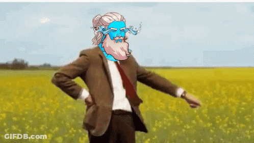 Man In Suit And Tie With Blue Mask Dancing In Yellow Flowers GIF