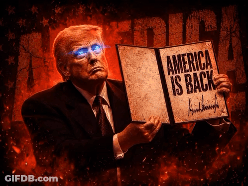 Man In Suit And Tie With Book America Is Back GIF